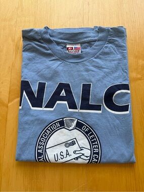 Vintage NALC Letter Carriers USA Made Bayside T-Shirt Large Union Postal Blue